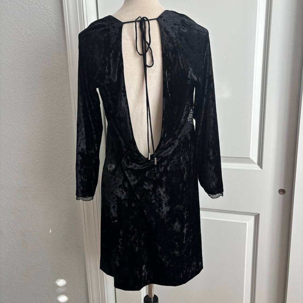 Free People Kat Black Crushed Velvet & Lace Mini Dress XL Whimsygoth Witchy - Picture 12 of 15